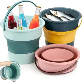 3 Pack Collapsible Plastic Bucket, 2.6 Gallon/10L Foldable Round Tub with Handle, Folding Portable Fishing Water Pail, Space Saving Outdoor Waterpot for Garden Camping Car Mop Cleaning Beach