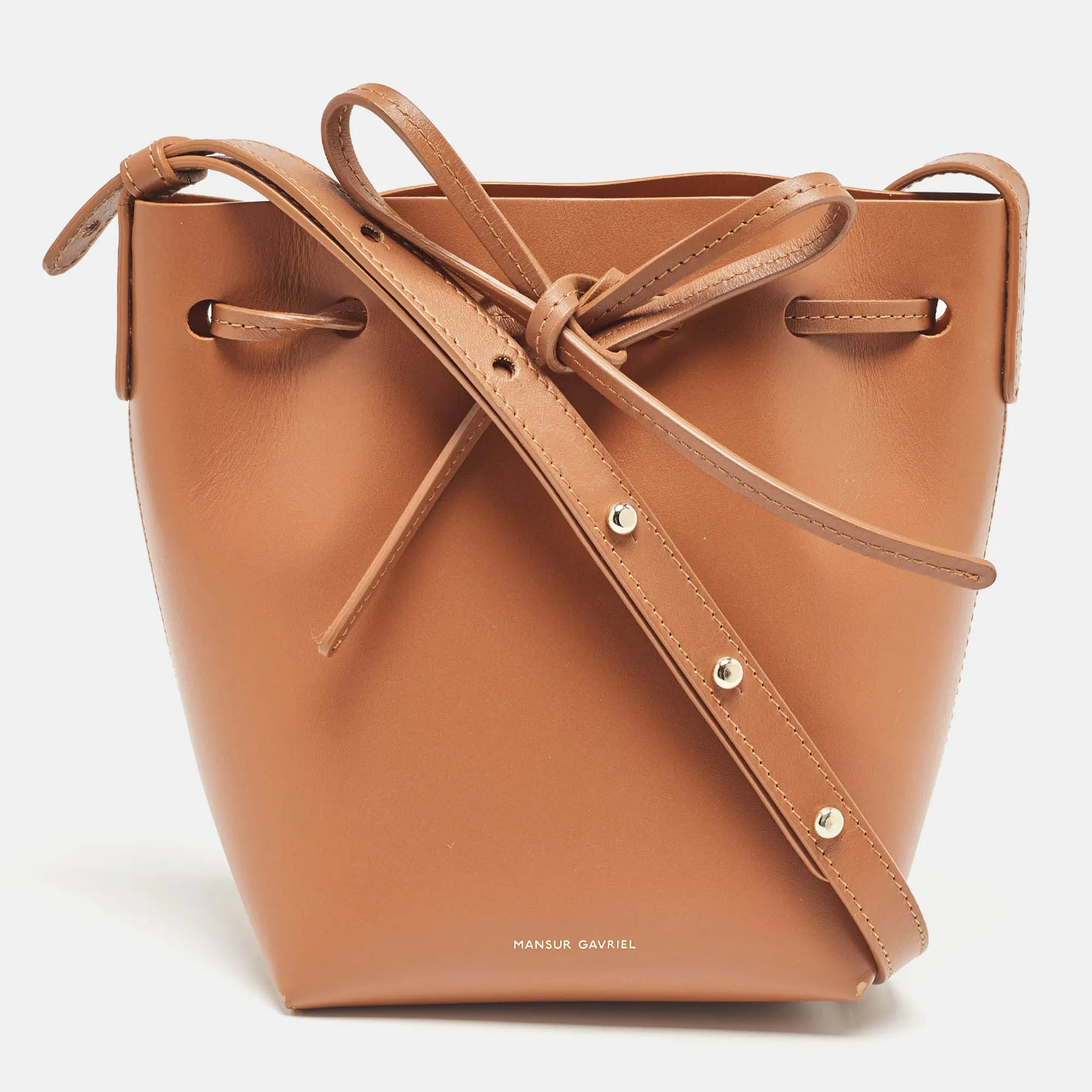 Brown Leather Mini Bucket Bag