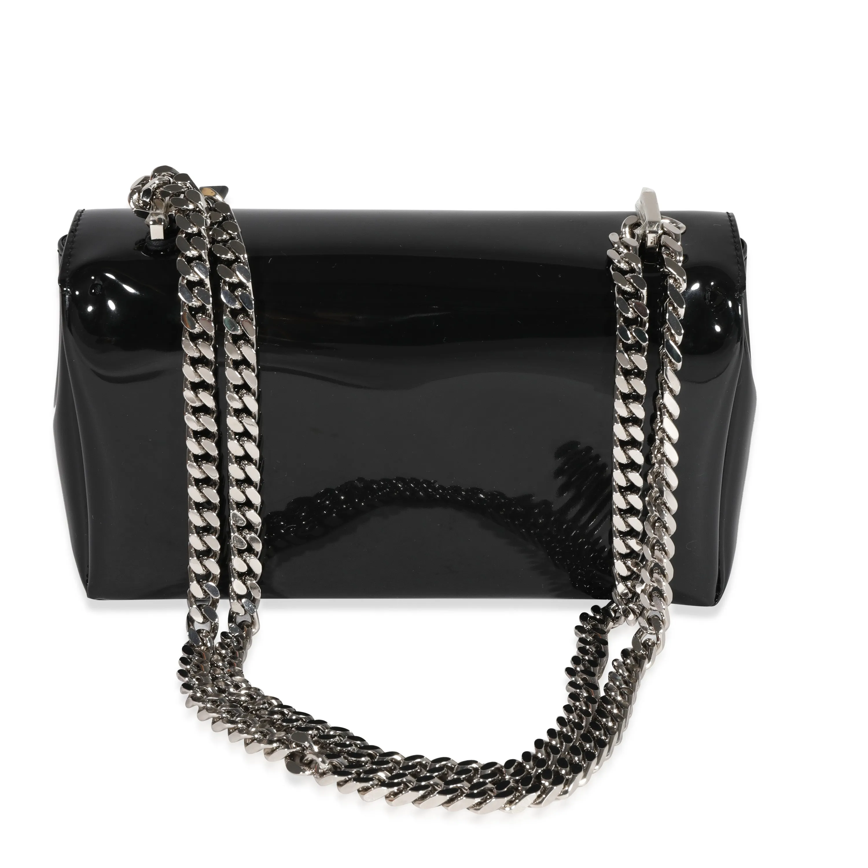 BURBERRY Black Patent Leather Tape Print Small Lola Bag