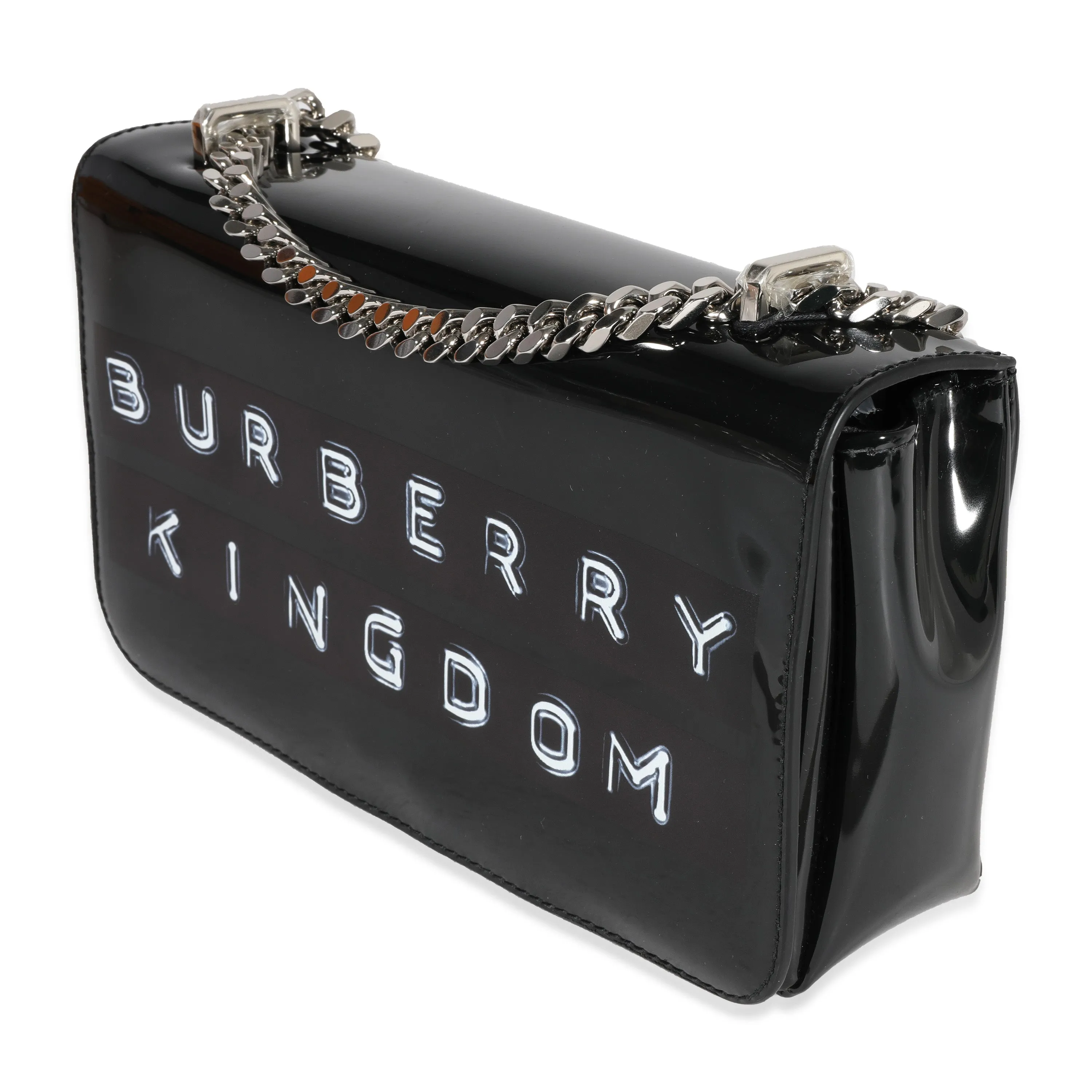 BURBERRY Black Patent Leather Tape Print Small Lola Bag