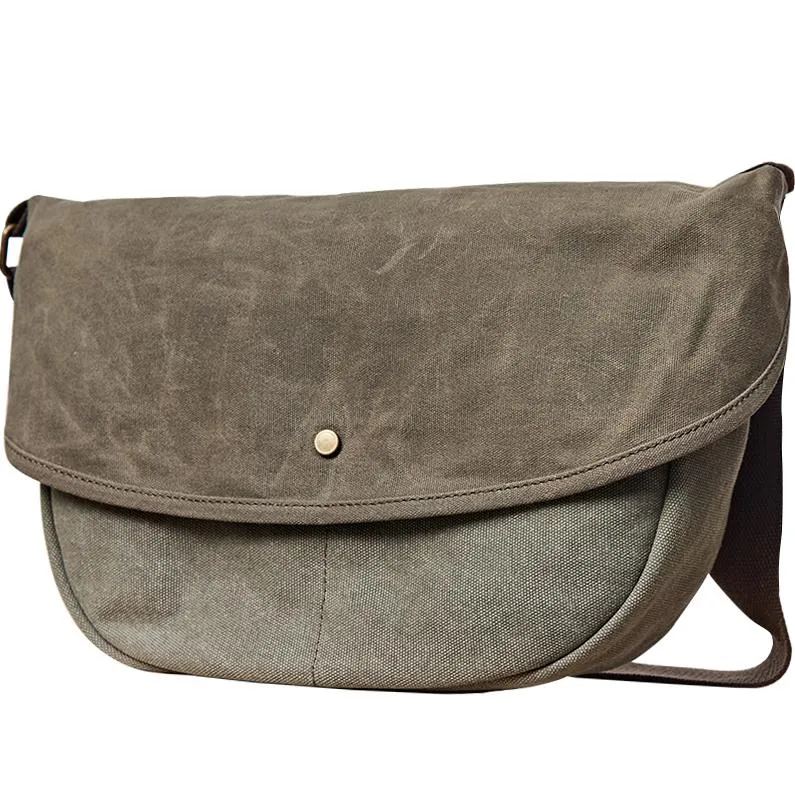 Canvas Mens Small Side Bags Green Canvas Saddle Messenger Bags Canvas Courier Bag for Men