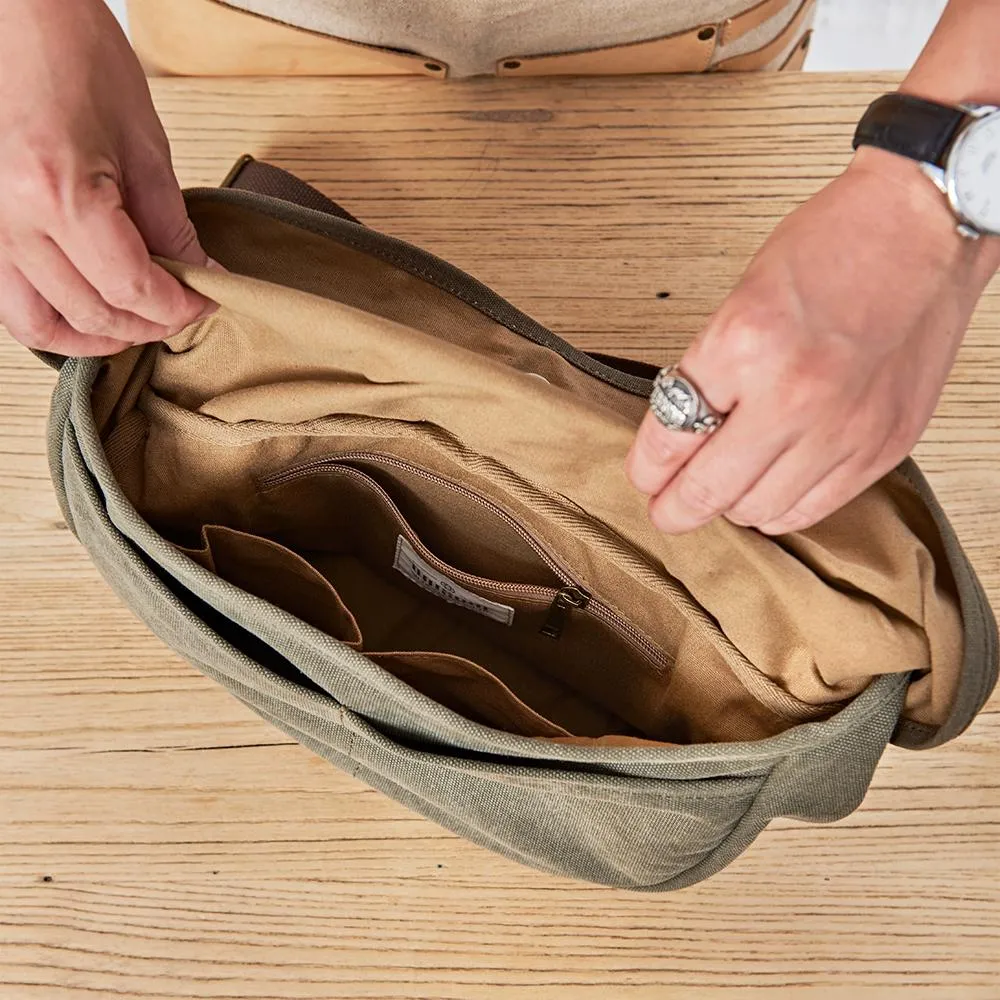 Canvas Mens Small Side Bags Green Canvas Saddle Messenger Bags Canvas Courier Bag for Men