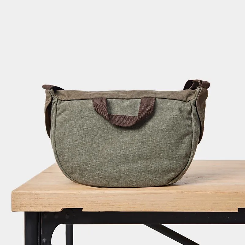 Canvas Mens Small Side Bags Green Canvas Saddle Messenger Bags Canvas Courier Bag for Men