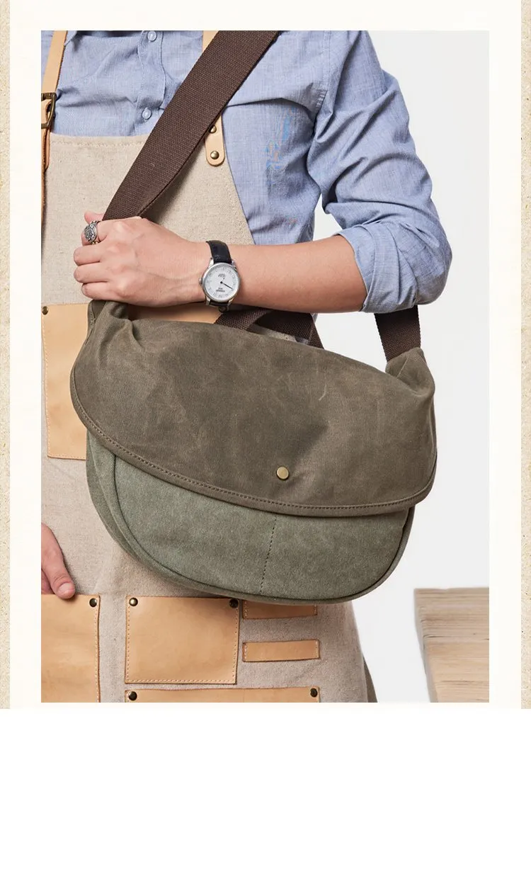 Canvas Mens Small Side Bags Green Canvas Saddle Messenger Bags Canvas Courier Bag for Men
