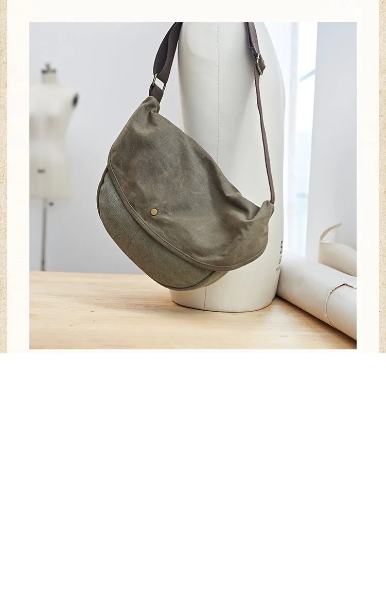 Canvas Mens Small Side Bags Green Canvas Saddle Messenger Bags Canvas Courier Bag for Men