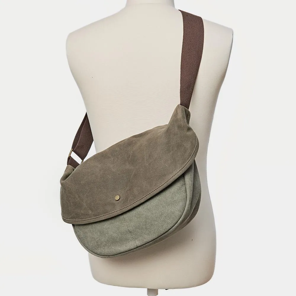Canvas Mens Small Side Bags Green Canvas Saddle Messenger Bags Canvas Courier Bag for Men