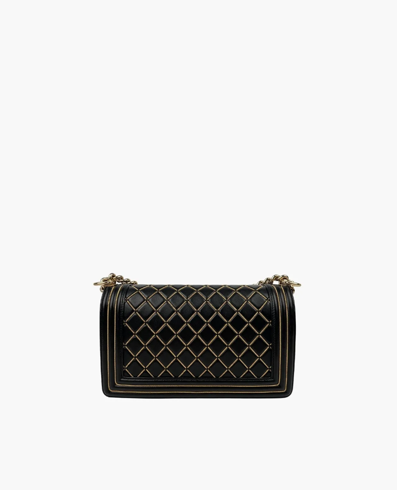Chanel Boy Old Medium Black Quilted Leather Chain Detail Flap Bag