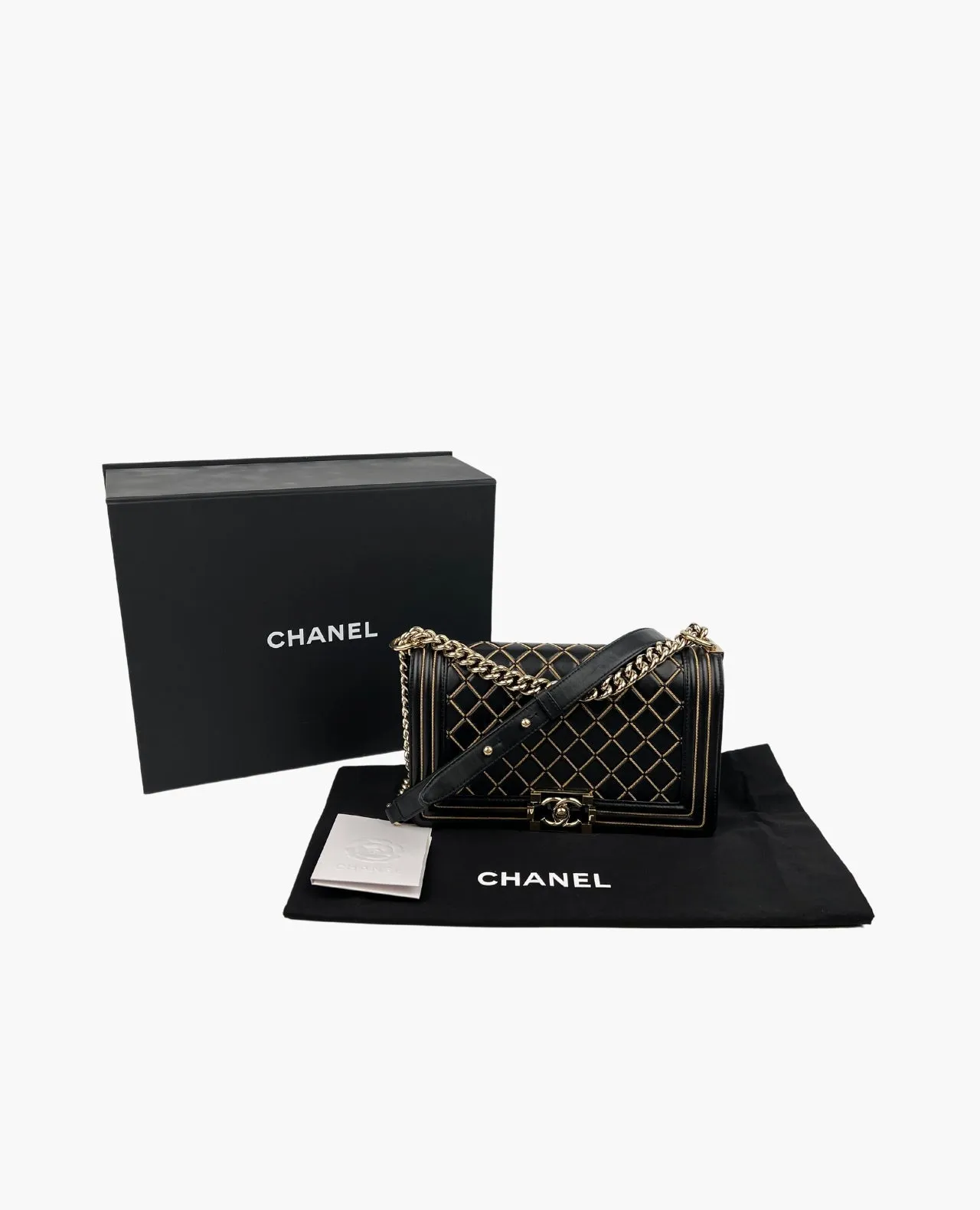 Chanel Boy Old Medium Black Quilted Leather Chain Detail Flap Bag