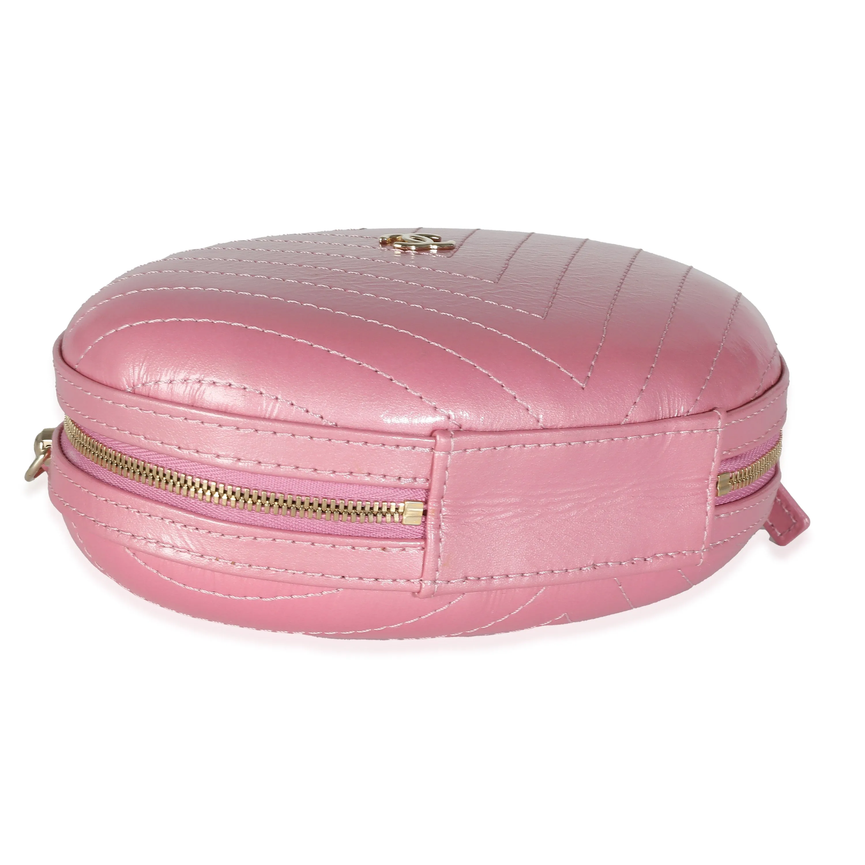 CHANEL Pink Chevron Calfskin Evening Clutch With Chain
