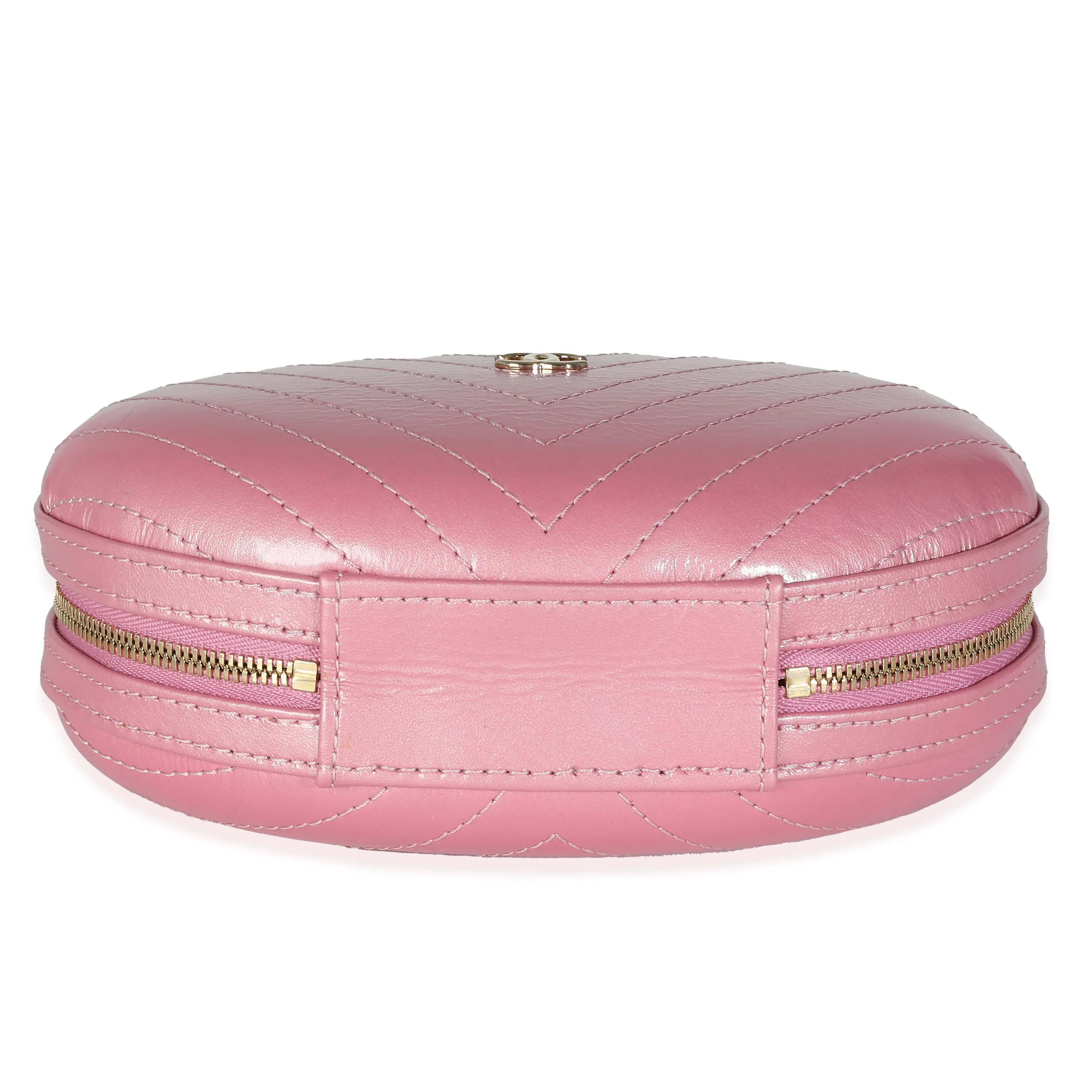 CHANEL Pink Chevron Calfskin Evening Clutch With Chain