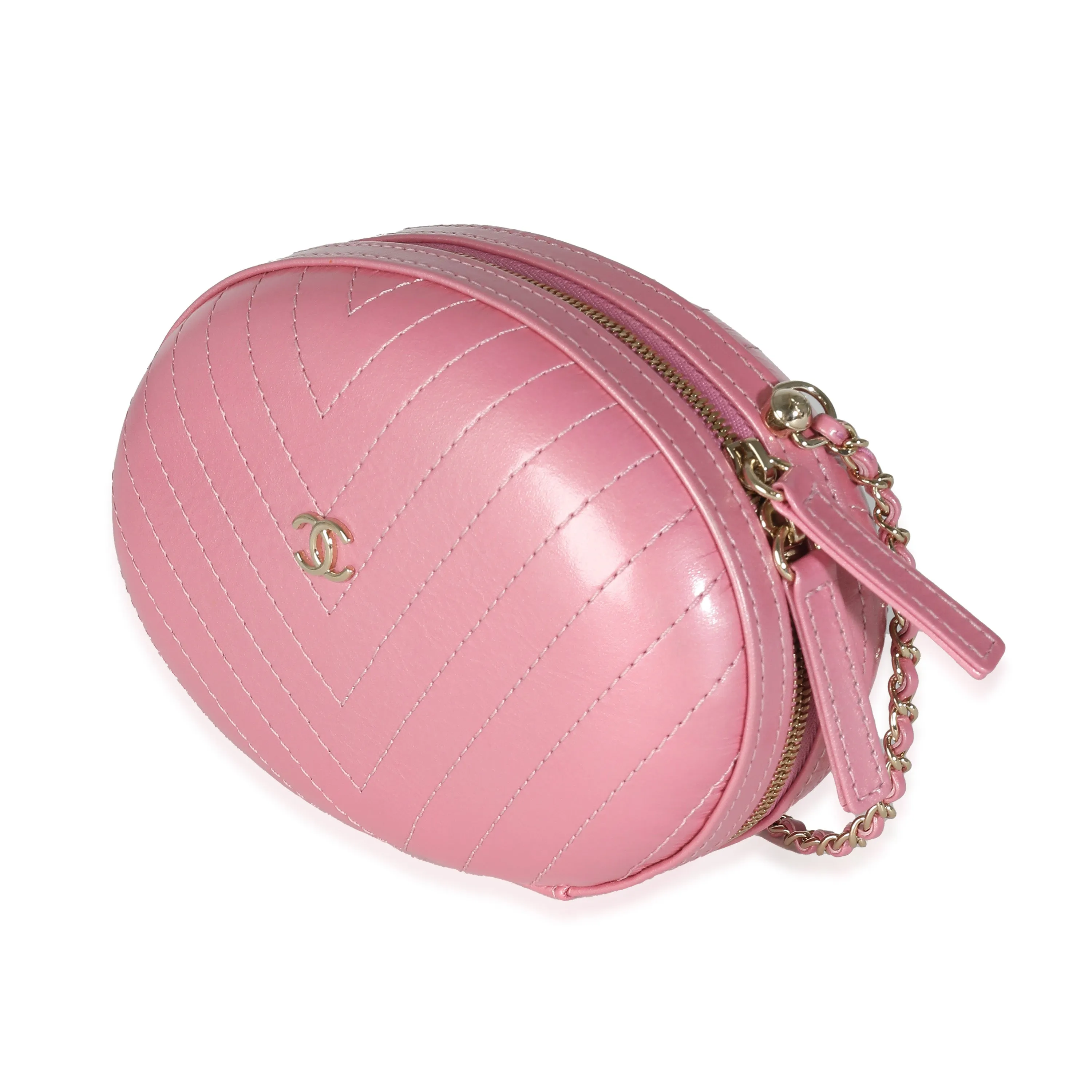 CHANEL Pink Chevron Calfskin Evening Clutch With Chain