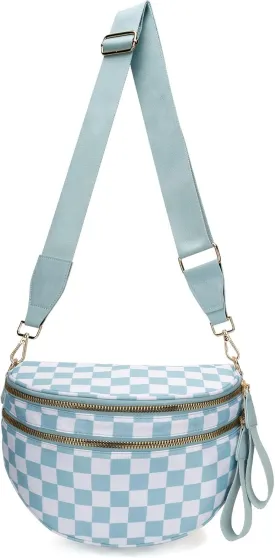 Checkered Crossbody Bag Shoulder Purse Nylon Bum Bags for Women Checkered Sling Hobo Handbag Fanny Packs Crossbody Tote Purse