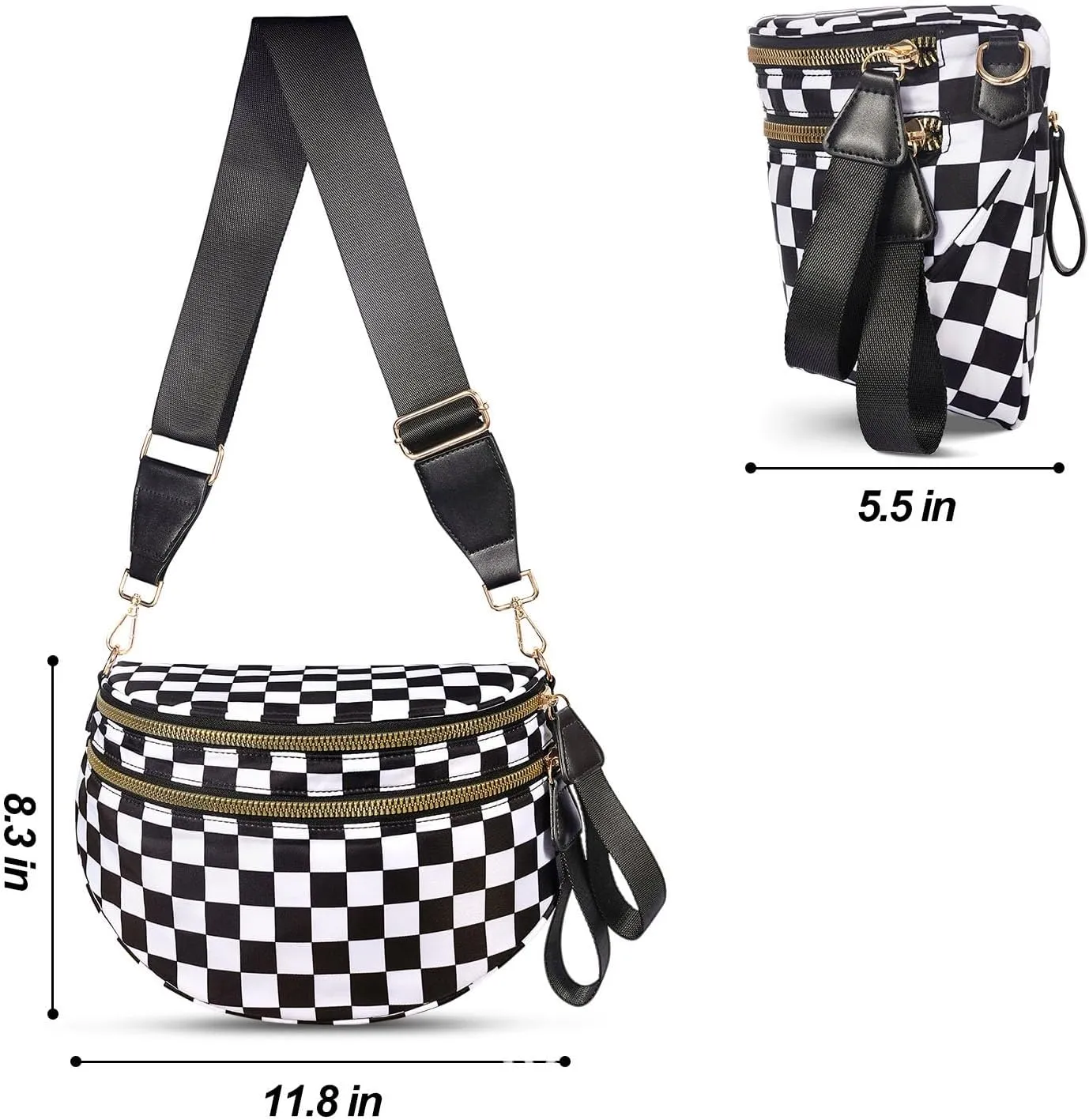 Checkered Crossbody Bag Shoulder Purse Nylon Bum Bags for Women Checkered Sling Hobo Handbag Fanny Packs Crossbody Tote Purse