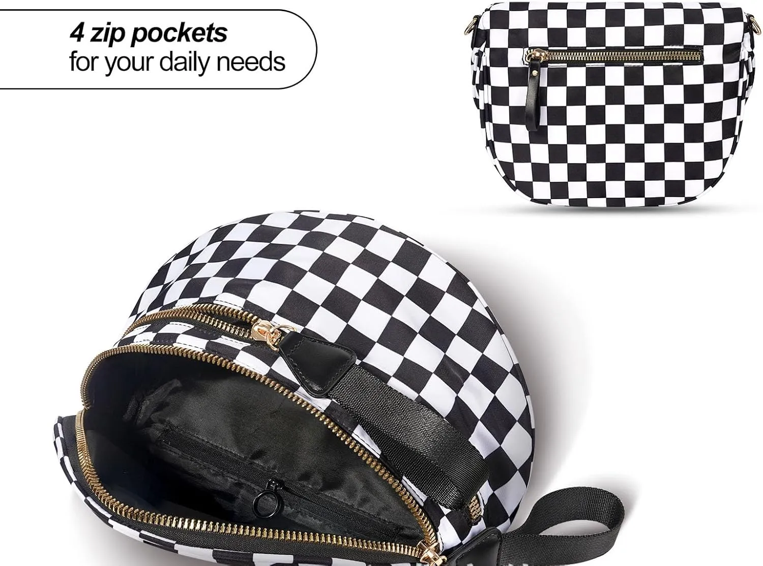Checkered Crossbody Bag Shoulder Purse Nylon Bum Bags for Women Checkered Sling Hobo Handbag Fanny Packs Crossbody Tote Purse