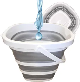 Collapsible Bucket 10L (2.6 Gallon)  BPA-Free Folding Silicone with Handle, Spout & Hook | Compact, Space-Saving for Mop, Cleaning, Car Wash, Camping, Beach, and Outdoor Use (Grey)
