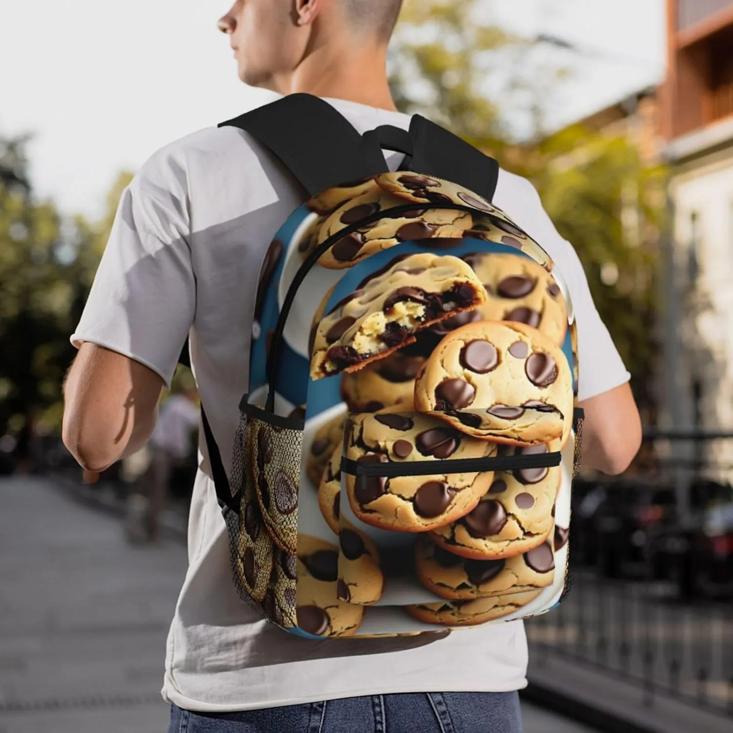 Cookies Food Chocolate Chips Biscuits Print Backpack For Women Men, Laptop Bookbag,Lightweight Casual Travel Daypack