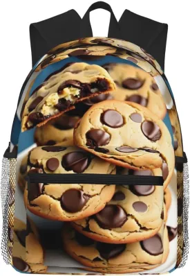 Cookies Food Chocolate Chips Biscuits Print Backpack For Women Men, Laptop Bookbag,Lightweight Casual Travel Daypack