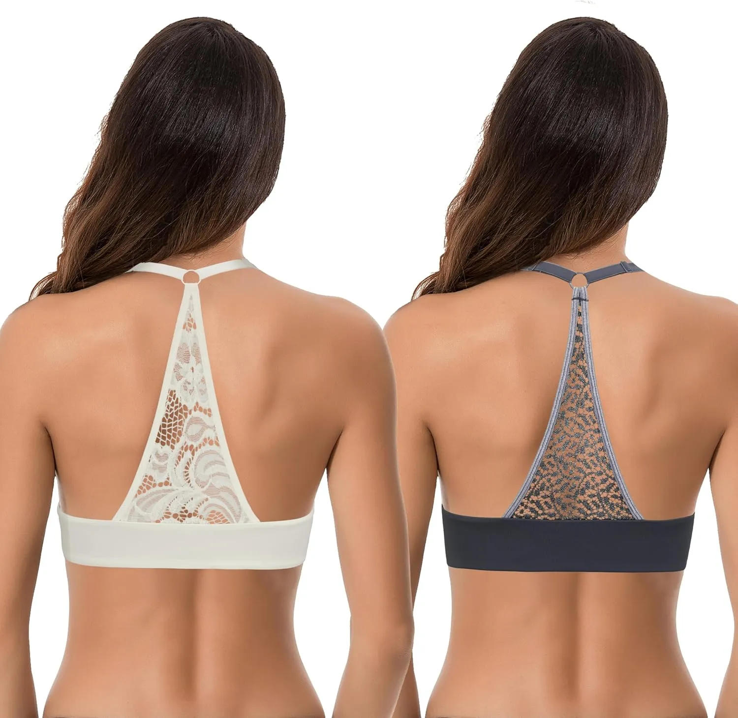 Curve Muse Womens Push Up Add 1 and a Half Cup Underwire Halter Front Close Bras