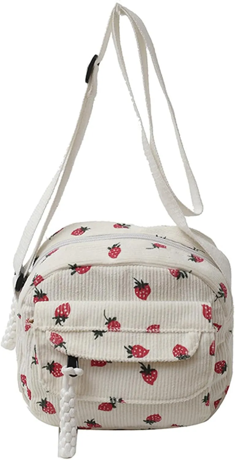 Cute Purse for Women Strawberry Bag Corduroy Tote Bag Work Messenger Bag Cute Crossbody Bag Handbags Everyday Bag