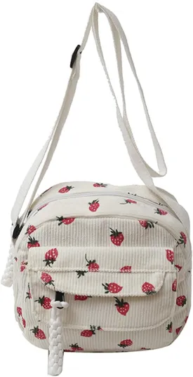 Cute Purse for Women Strawberry Bag Corduroy Tote Bag Work Messenger Bag Cute Crossbody Bag Handbags Everyday Bag