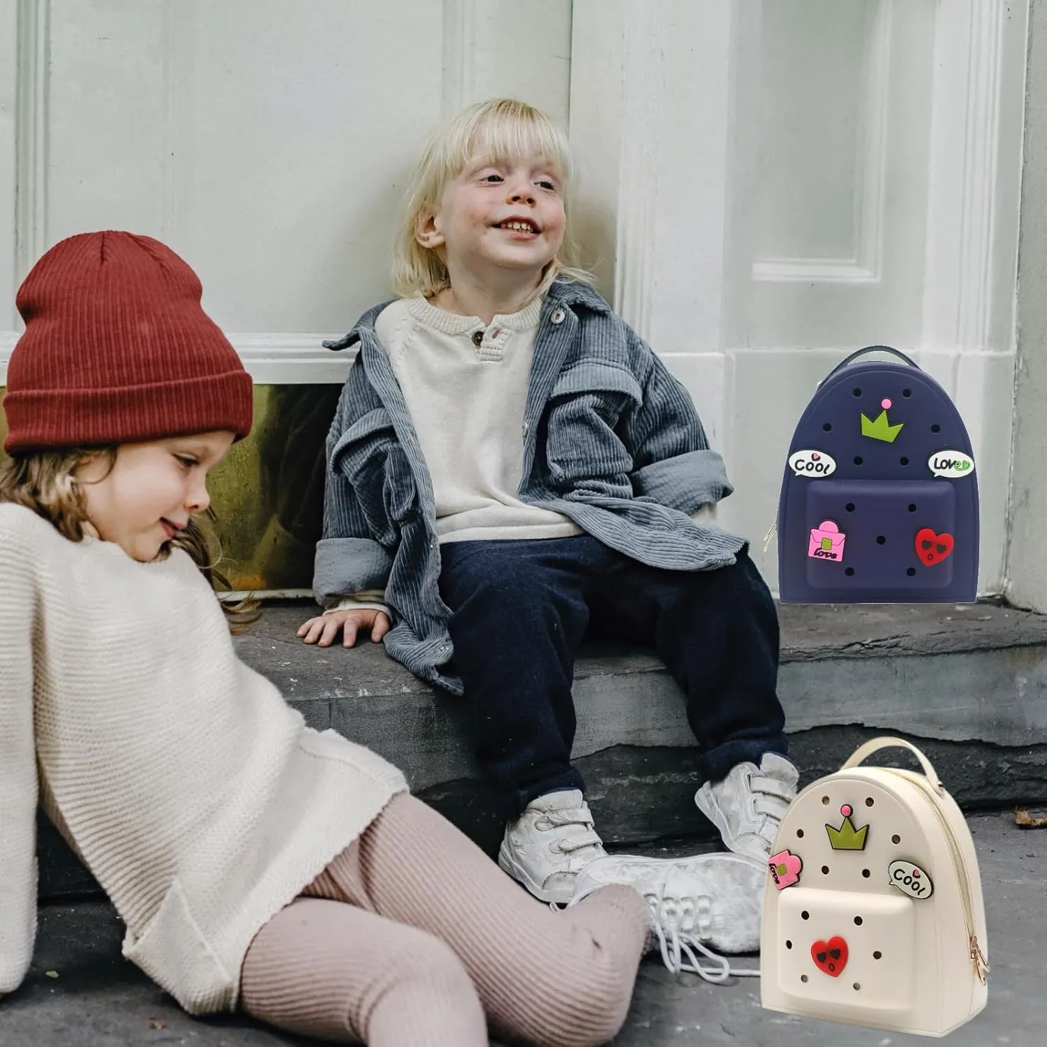 Cute Silicone Jelly Mini Backpack (2 Sizes) for Women Boys & Girls, Water-Resistant Lightweight Bag for Pool, Beach, Gym, Customizable Charms, Easy Clean (Coral, Large)