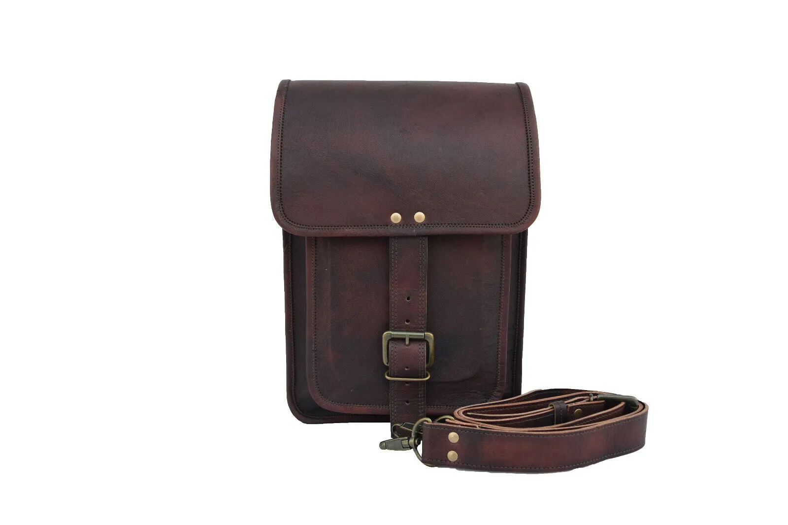 Dark Leather Satchel Crossbody Bag