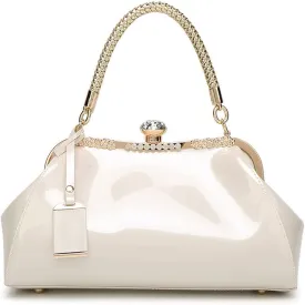 Dayfine Handbags for Women Glossy Patent Leather Top Handle Purse Crystal Buckle Satchel Bag Evening Tote Bags Shoulder Bag
