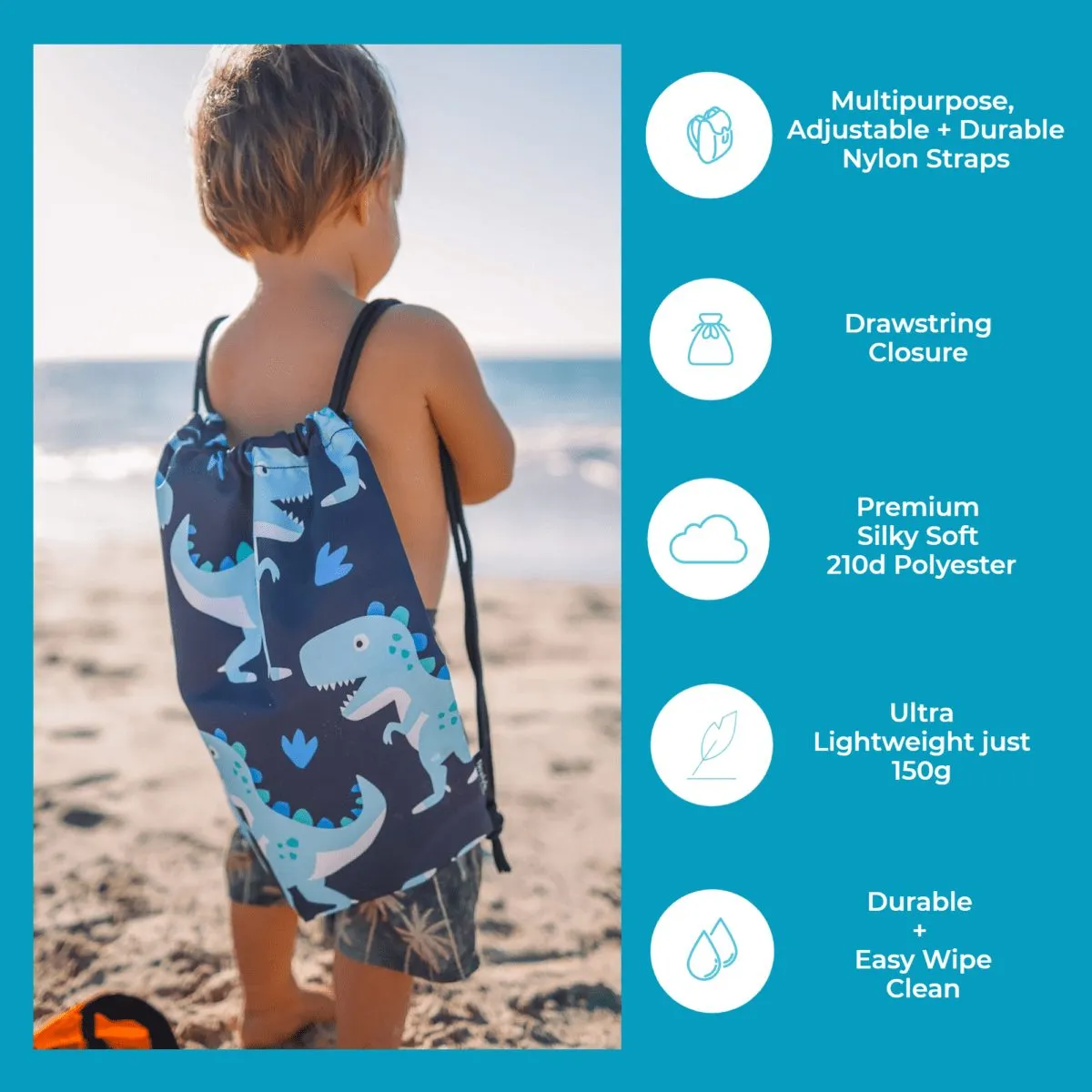 Dino Drawstring Swim Bag