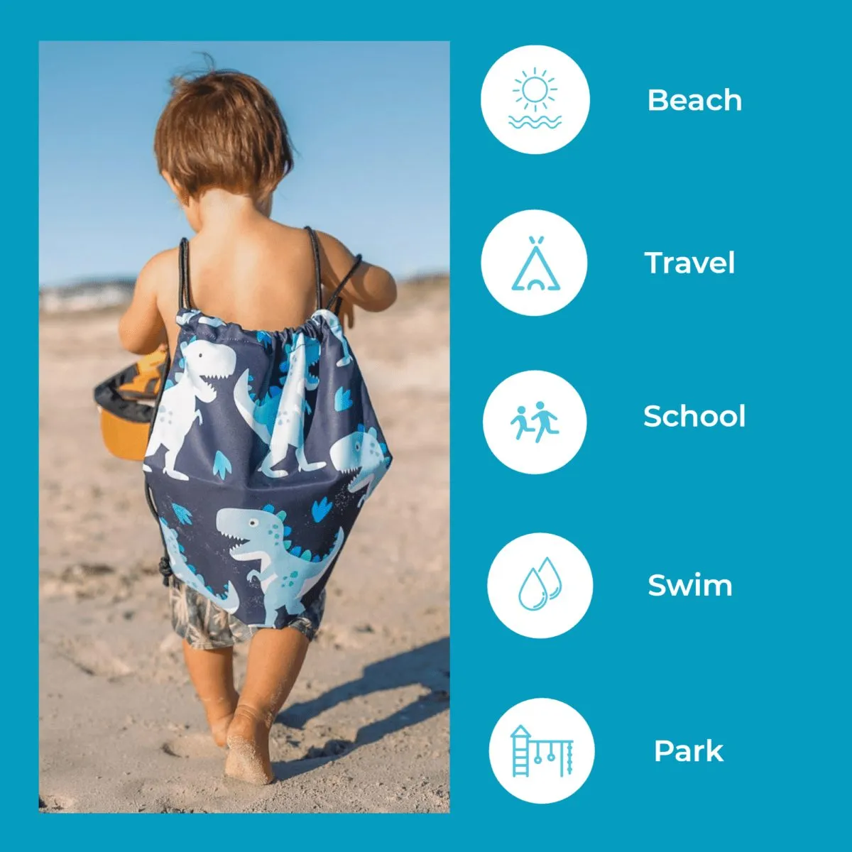Dino Drawstring Swim Bag