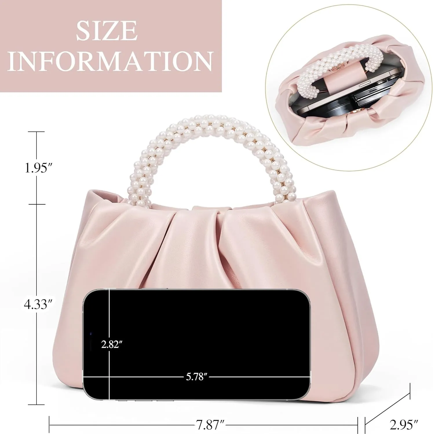 Evening Bag Clutch Purse Women Small Pearl Handbags Soft Leather Ruched Clutch Purses For Women Wedding Party Prom