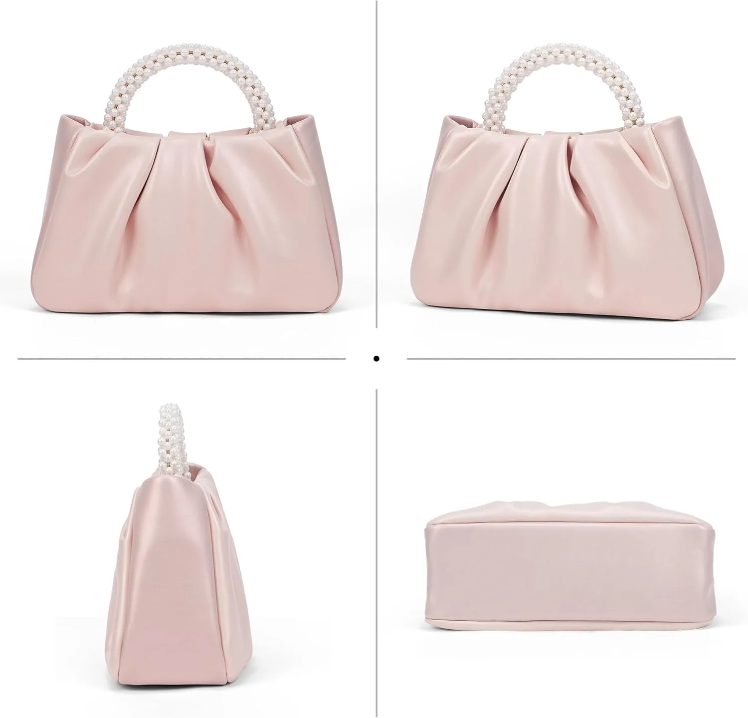 Evening Bag Clutch Purse Women Small Pearl Handbags Soft Leather Ruched Clutch Purses For Women Wedding Party Prom