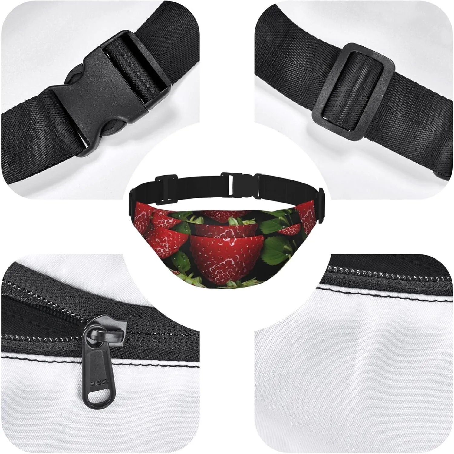 Fanny Pack Belt Bag for Women Men Waterproof Waist Pack Seaside Town Waist Bag with Adjustable Strap, Red Strawberry, One Size