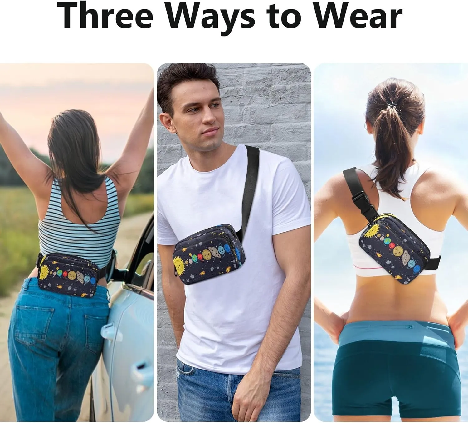 Fanny Packs for Women Men Cute Kids Solar System Poster Belt Bag Waterproof Fashion Waist Pack with Adjustable Strap Waist Bag Hip Bumbags for Running Workout Travel Hiking Cycling