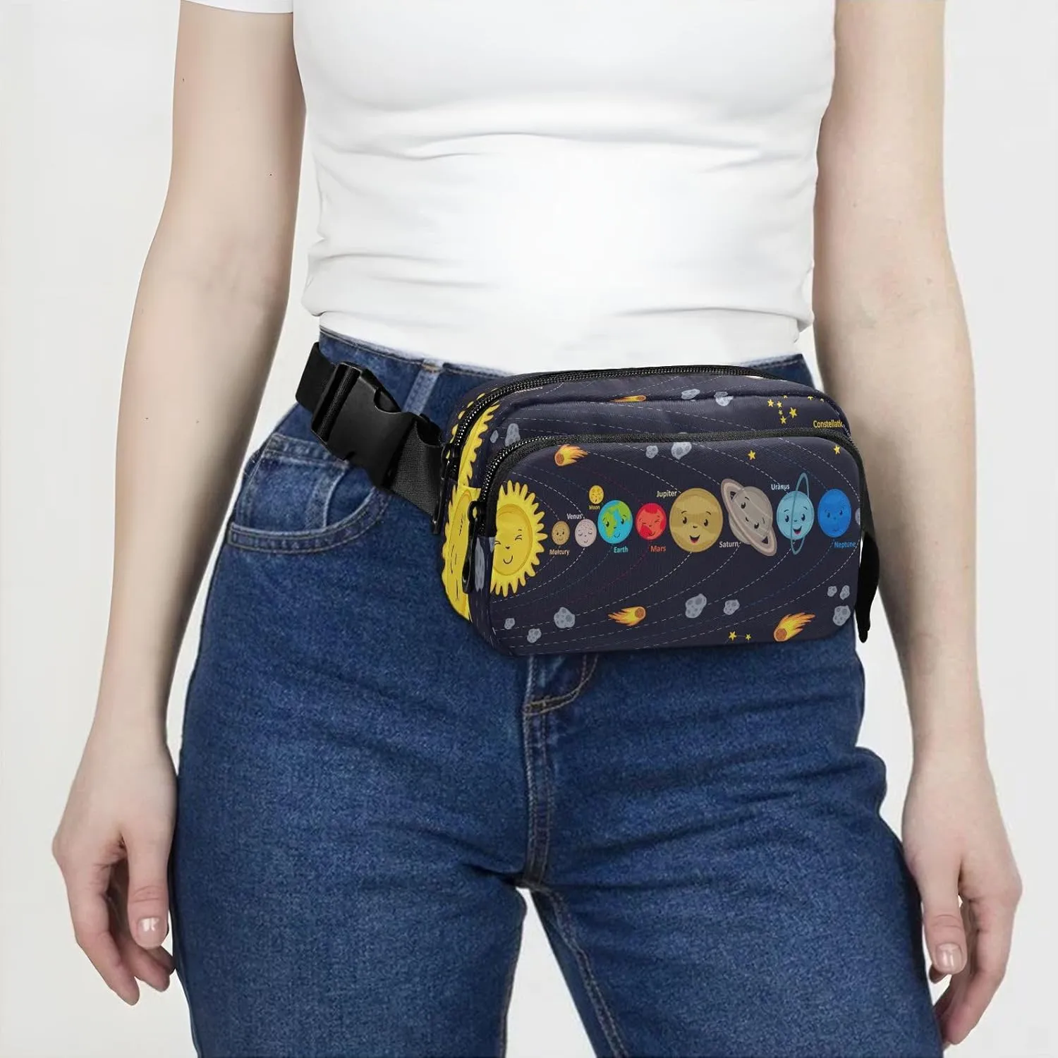 Fanny Packs for Women Men Cute Kids Solar System Poster Belt Bag Waterproof Fashion Waist Pack with Adjustable Strap Waist Bag Hip Bumbags for Running Workout Travel Hiking Cycling