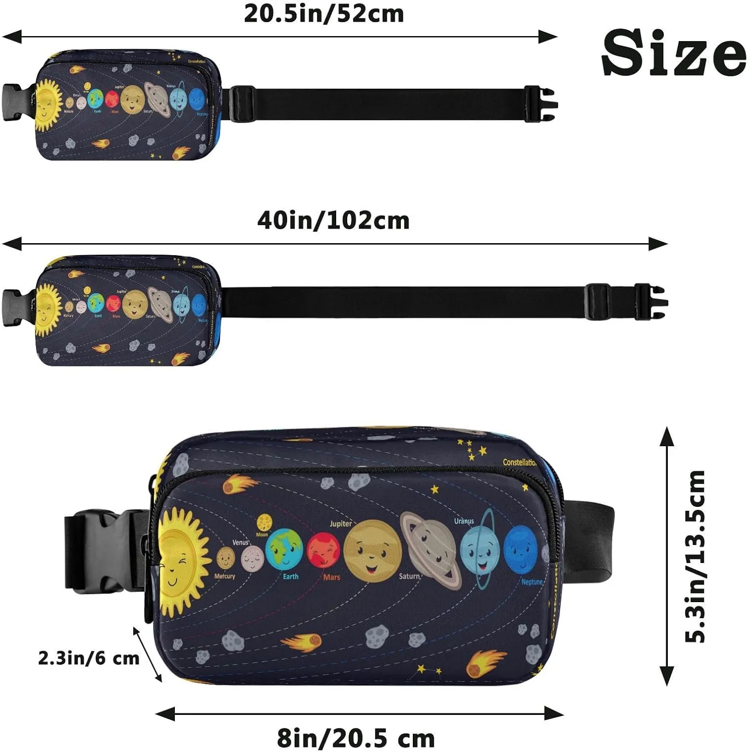 Fanny Packs for Women Men Cute Kids Solar System Poster Belt Bag Waterproof Fashion Waist Pack with Adjustable Strap Waist Bag Hip Bumbags for Running Workout Travel Hiking Cycling