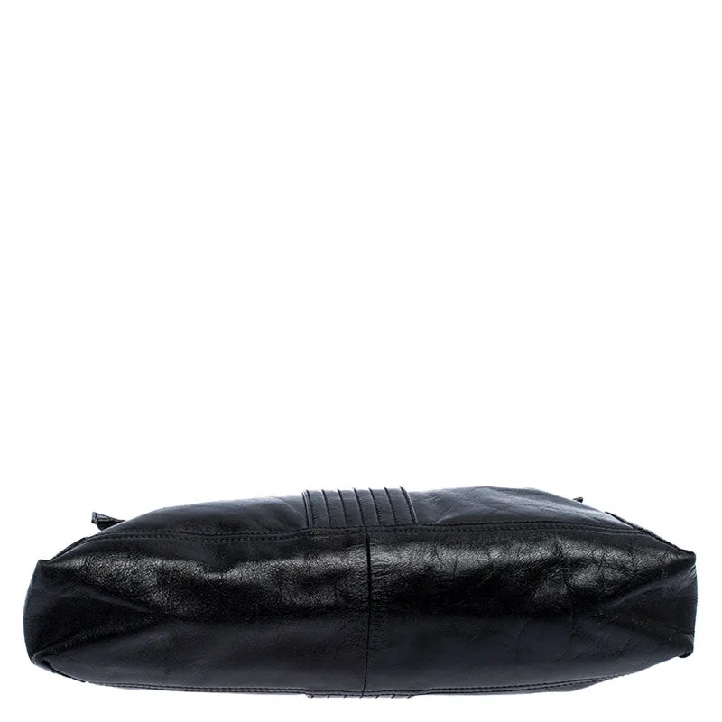 Fendi Black Leather Maxi Baguette Flap Shoulder Bag