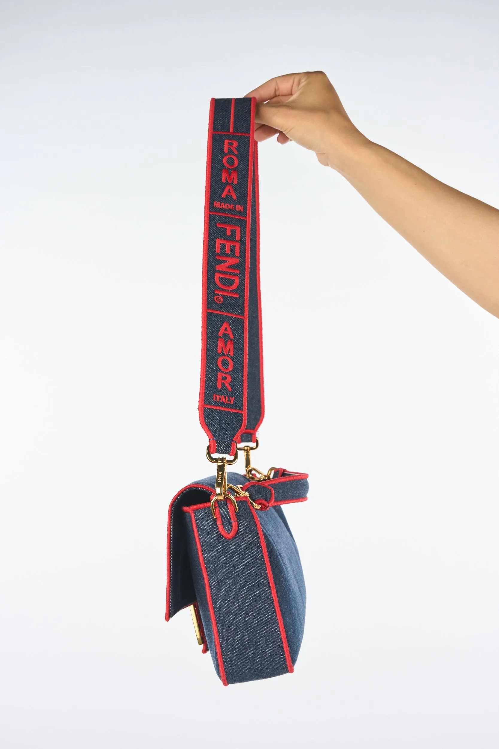 FENDI large baguette denim and red