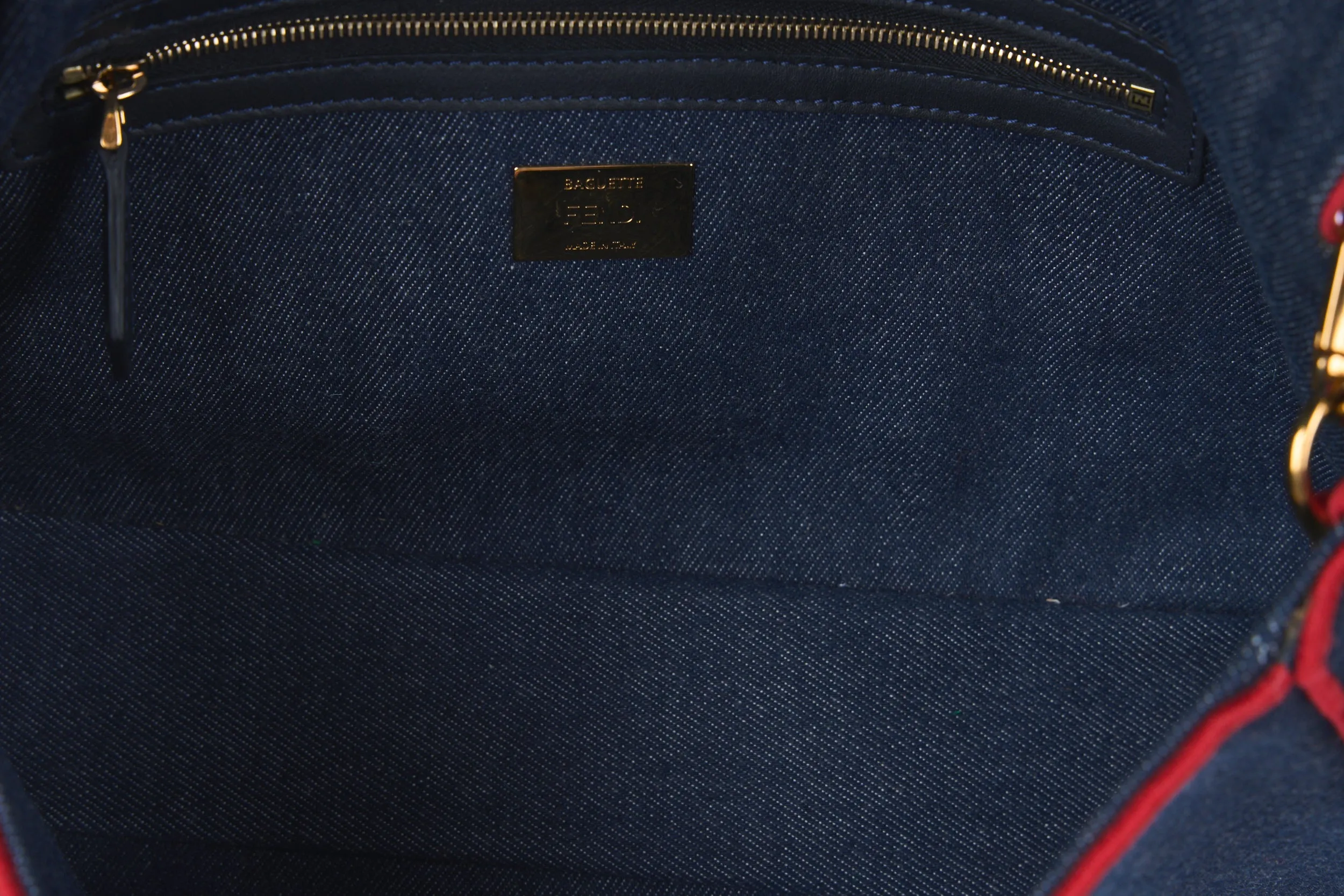 FENDI large baguette denim and red