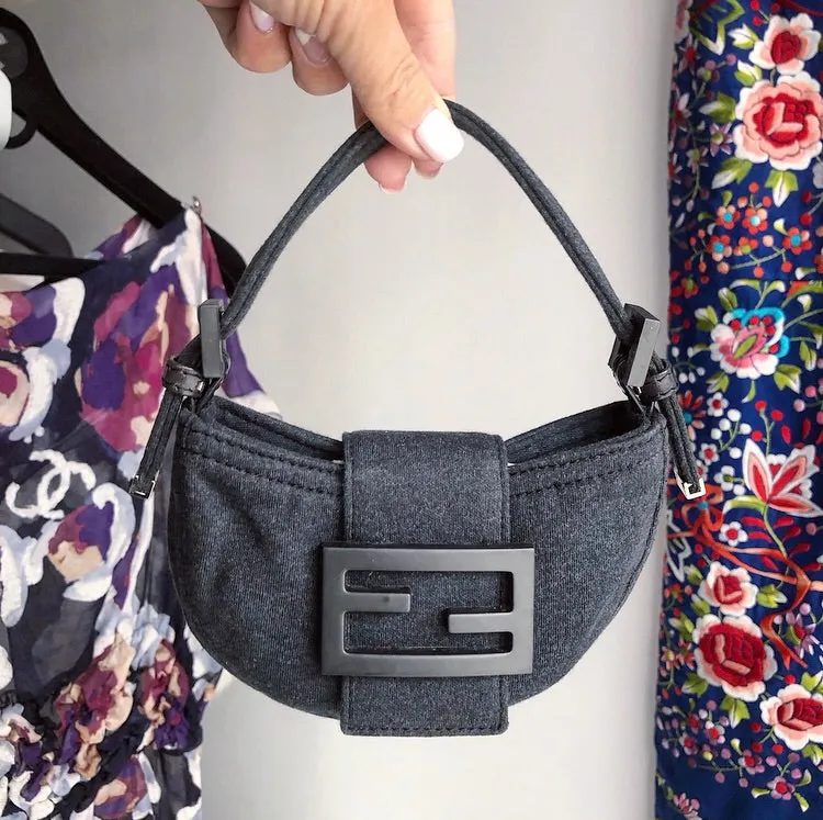 Fendi Vintage Grey Cotton Jersey Micro Baguette Bag