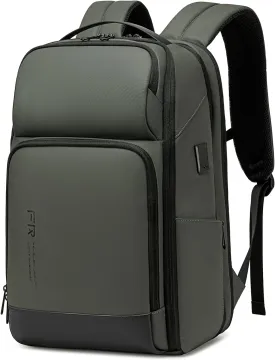 FENRUIEN 17 Inch Travel Backpack Green, Expandable Water Resistant Computer Backpack with USB Port, Black Laptop Bag for Business/College/Work