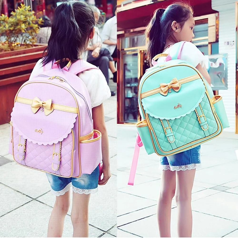Gazigo Children Princess Waterproof PU Backpack for Girls Elementary School Girl Bookbags