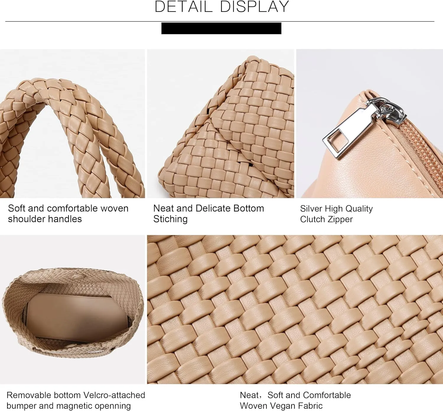 GBB Woven Bag for Women Fashion Woven Purse Top-handle Shoulder Bag Large Travel Tote Bag Vegan Leather Shopper Bag