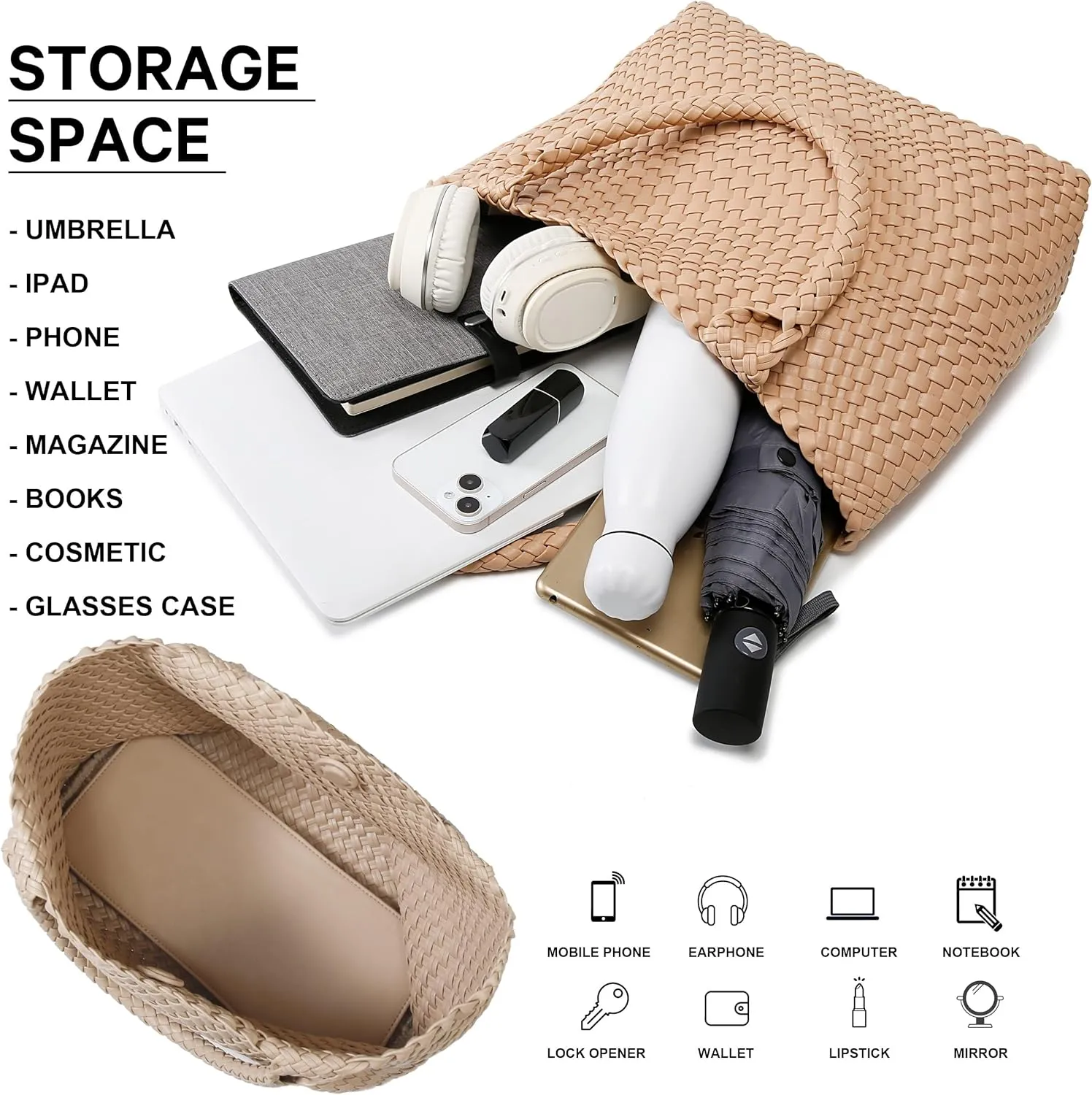 GBB Woven Bag for Women Fashion Woven Purse Top-handle Shoulder Bag Large Travel Tote Bag Vegan Leather Shopper Bag