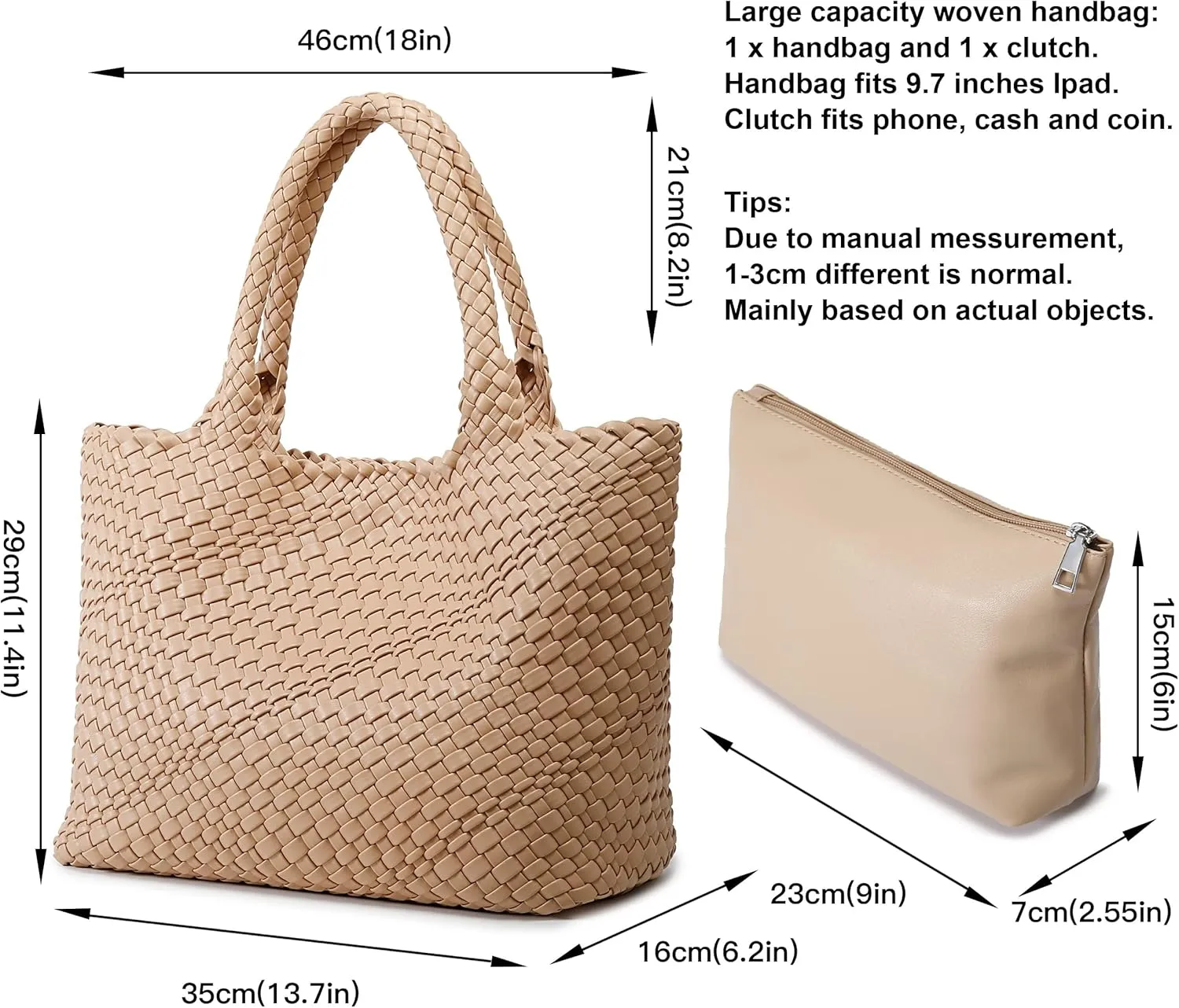 GBB Woven Bag for Women Fashion Woven Purse Top-handle Shoulder Bag Large Travel Tote Bag Vegan Leather Shopper Bag