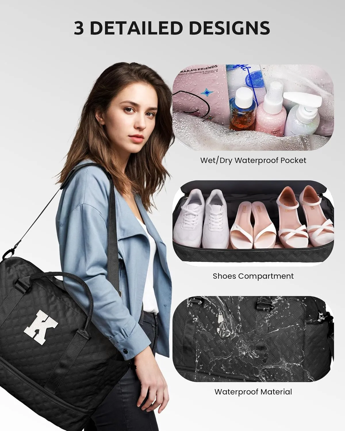 Gifts for Granddaughter-Initial Duffle Bag with Shoe Compartment, Personalized Weekender Bag, Monogram Overnight Bag, Letter Travel Bag with Makeup BagDaughter Friend Gifts (Letter S)