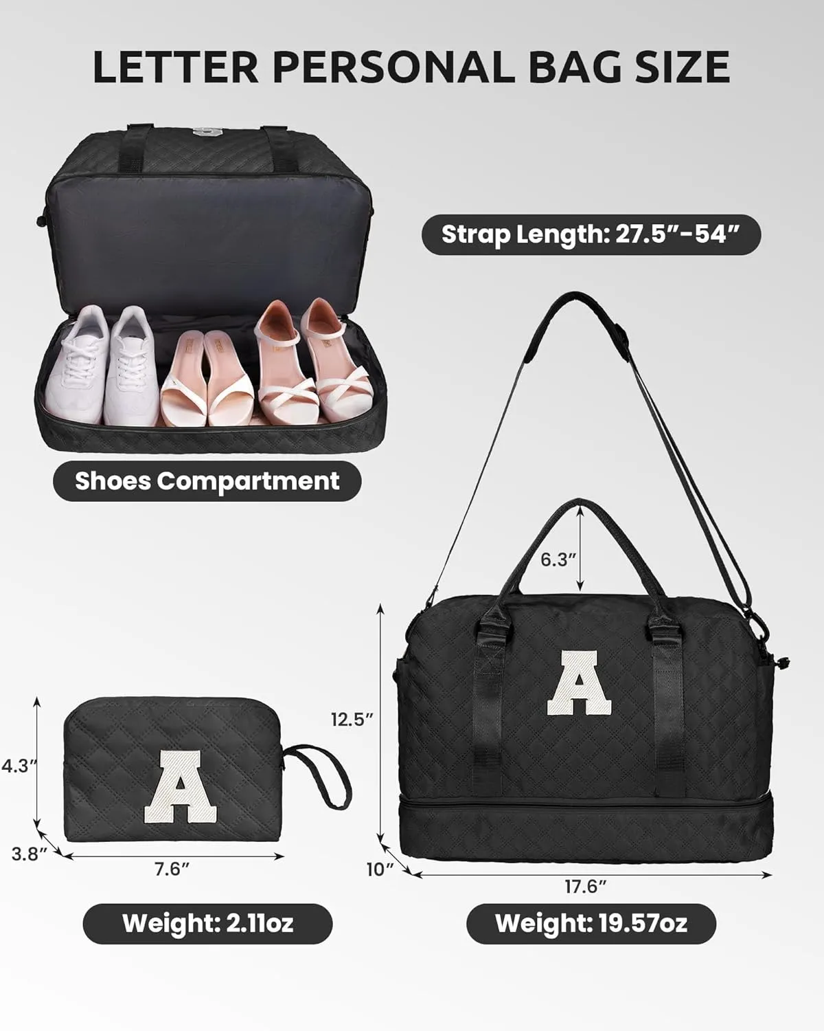 Gifts for Granddaughter-Initial Duffle Bag with Shoe Compartment, Personalized Weekender Bag, Monogram Overnight Bag, Letter Travel Bag with Makeup BagDaughter Friend Gifts (Letter S)
