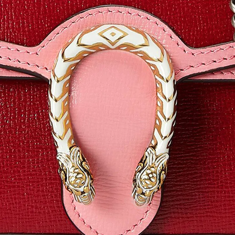 GUCCI Leather Dionysus Tiger Head Buckle Chain Single-Shoulder Bag Super Mini Red/Pink 476432-18YQX-6664