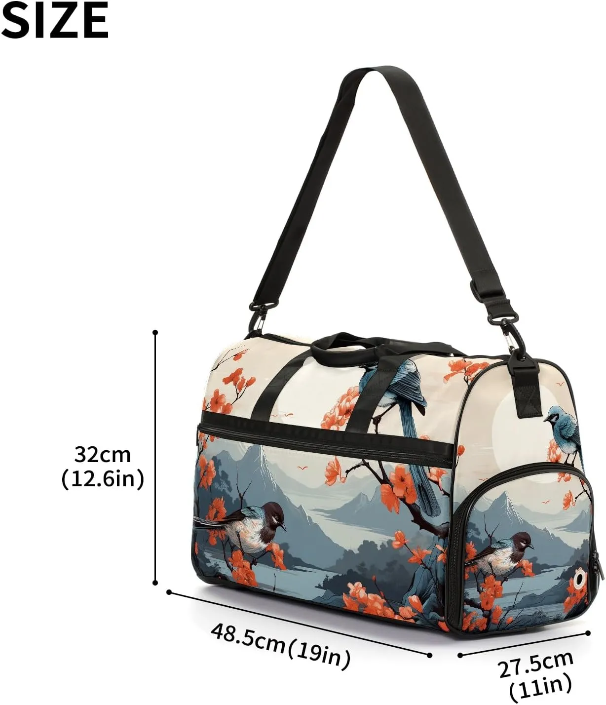 Gym Bag for Women, Carry on Weekender Overnight Bag, Travel Duffel Bags, Personal Item Travel Bag Tote Bag Workout Dance Bag, Chinese Painting Bird - 14