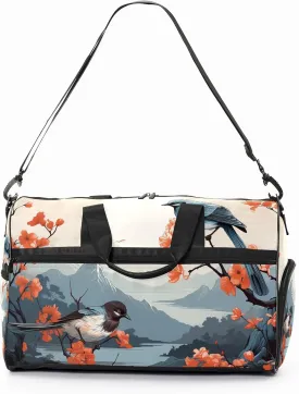 Gym Bag for Women, Carry on Weekender Overnight Bag, Travel Duffel Bags, Personal Item Travel Bag Tote Bag Workout Dance Bag, Chinese Painting Bird - 14
