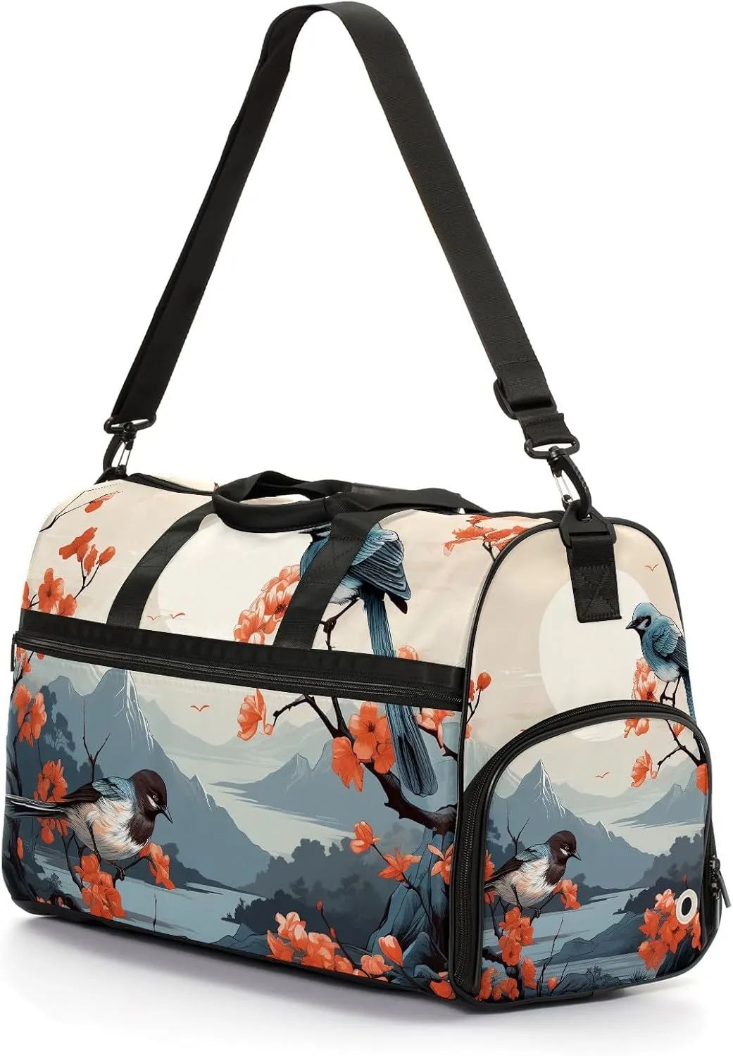 Gym Bag for Women, Carry on Weekender Overnight Bag, Travel Duffel Bags, Personal Item Travel Bag Tote Bag Workout Dance Bag, Chinese Painting Bird - 14
